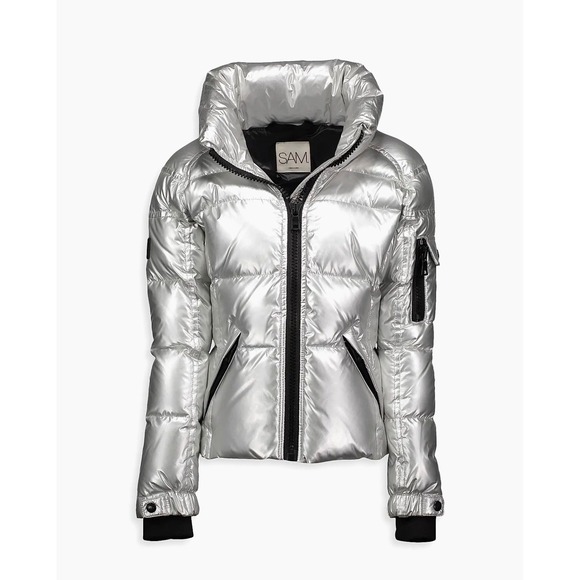 SAM. New York Jackets & Blazers - SAM New York Freestyle Down Puffer Jacket Metallic Silver Womens Small Bomber